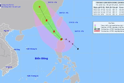 Vị trí và hướng di chuyển của bão Doksuri. (Nguồn: nchmf.gov.vn)