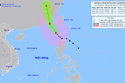 Vị trí và hướng di chuyển của bão số 2. (Nguồn: nchmf.gov.vn)