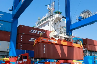 Bốc xếp hàng hóa tại cảng Phước An, huyện Nhơn Trạch, tỉnh Đồng Nai. (Ảnh CÔNG PHONG)