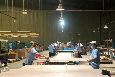Chế biến gỗ xuất khẩu tại Công ty cổ phần gỗ Minh Dương (Bình Dương). (Ảnh VŨ HOÀNG)
