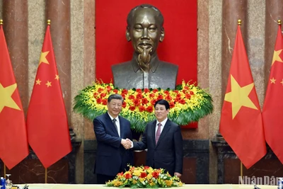 Chủ tịch nước Lương Cường và Tổng Bí thư, Chủ tịch Trung Quốc Tập Cận Bình tại buổi hội đàm.