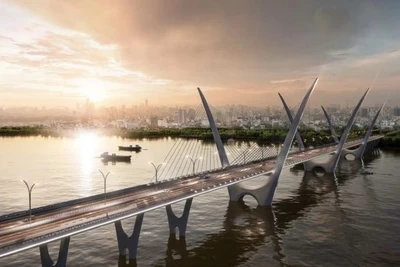 Phối cảnh công trình cầu Thượng Cát bắc qua sông Hồng. 