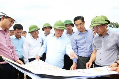 Bí thư Thành uỷ Hà Nội Đinh Tiến Dũng kiểm tra thực địa dự án đường Vành đai 4. 