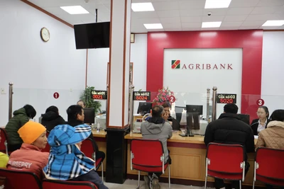 Khách hàng làm thủ tục vay vốn tại Agribank. 