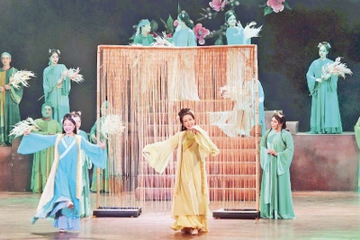 Một cảnh trong vở "Dưới bóng giai nhân" của Nhà hát kịch Idecaf. 