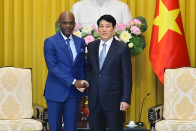 Chủ tịch nước Lương Cường và Bộ trưởng Ngoại giao Togo Robert Dussey tại buổi tiếp.