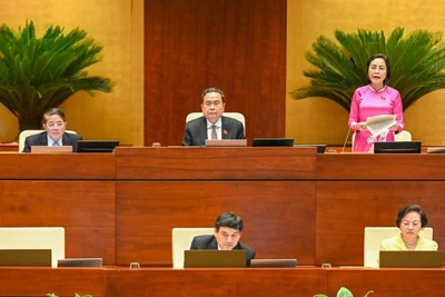 Chủ tịch Quốc hội Trần Thanh Mẫn và các Phó Chủ tịch Quốc hội chủ trì, điều hành phiên họp. (Ảnh BÙI GIANG)