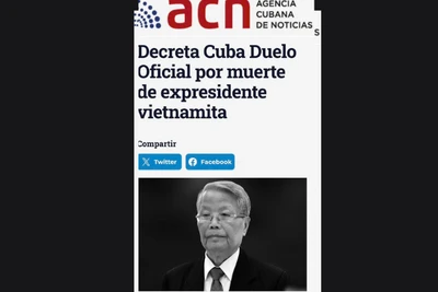 Hãng thông tấn Cuba (Agencia Cubana de Noticias - ACN) đưa tin bày tỏ sự tiếc thương trước sự ra đi của nguyên Chủ tịch nước Trần Đức Lương. (Ảnh: Đại sứ quán Việt Nam tại Cuba)