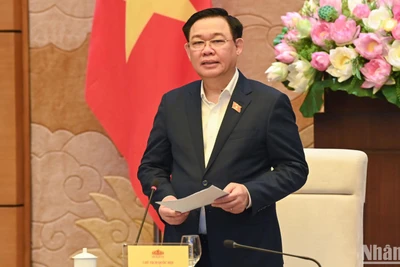 Chủ tịch Quốc hội Vương Đình Huệ phát biểu tại cuộc họp. (Ảnh: DUY LINH)