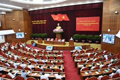 Tổng Bí thư Nguyễn Phú Trọng phát biểu tại Hội nghị tổng kết 10 năm công tác phòng, chống tham nhũng, tiêu cực giai đoạn 2012-2022, ngày 30/6/2022 Ảnh Đăng Khoa