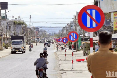 Biển báo cấm đỗ xe ngày chẵn được cắm san sát trên đoạn đường khoảng 1km thuộc Quốc lộ 27, qua xã Lạc Lâm, huyện Đơn Dương. 