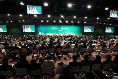 Chủ tịch COP28 Sultan Al Jaber phát biểu. (Ảnh: EPA/ Báo Công lý)