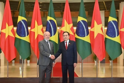 Chủ tịch Quốc hội Trần Thanh Mẫn và Tổng thống Brazil Luiz Inácio Lula da Silva. (Ảnh: DUY LINH)