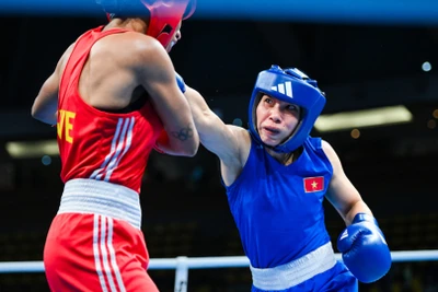 Võ sĩ Hà Thị Linh thi đấu tại Olympic Paris 2024. 