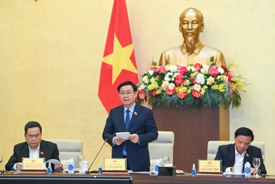 Chủ tịch Quốc hội Vương Đình Huệ phát biểu tại cuộc họp.