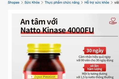 Sản phẩm Natto Kinase 4000fu được kinh doanh trên Shopee. (Ảnh: Cục An toàn thực phẩm)