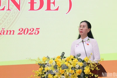 Đồng chí Bùi Thị Quỳnh Vân, Ủy viên Trung ương Đảng, Bí thư Tỉnh ủy, Chủ tịch Hội đồng nhân dân tỉnh Quảng Ngãi phát biểu tại kỳ họp.