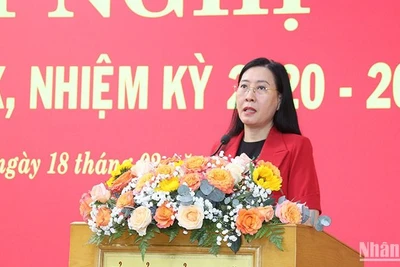 Bí thư Tỉnh ủy Quảng Ngãi Bùi Thị Quỳnh Vân phát biểu tại hội nghị.