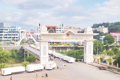 Hoạt động xuất nhập khẩu sôi động ở cửa khẩu quốc tế Lào Cai. Ảnh | PV