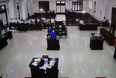 Toàn cảnh phiên tòa từ màn hình.