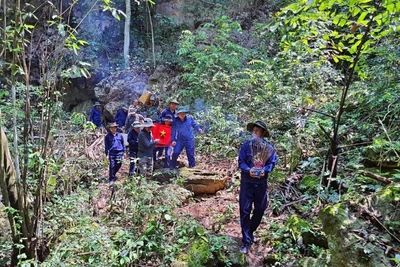 Cán bộ, nhân viên Đội quy tập, Bộ Chỉ huy Quân sự tỉnh Nghệ An di chuyển hài cốt liệt sĩ về nơi thờ tự. (Ảnh: Đội quy tập cung cấp)
