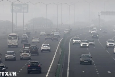 Khói mù ô nhiễm bao phủ dày đặc tại New Delhi, Ấn Độ. (Ảnh: AFP/TTXVN)
