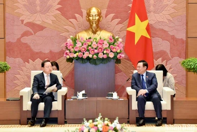 Chủ tịch Quốc hội Vương Đình Huệ phát biểu tại buổi tiếp Tổng Giám đốc phụ trách tài chính Tập đoàn Samsung Park Hark Kyu.