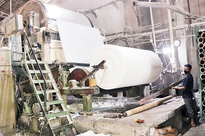 Dây chuyền sản xuất của một cơ sở giấy tại Phong Khê.