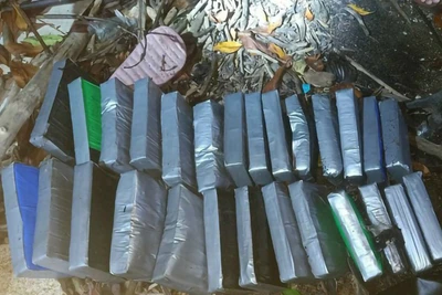 Ma túy trôi dạt vào bãi biển Gò Công, tỉnh Tiền Giang được người dân phát hiện.