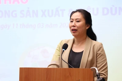 Bà Hồ Thị Quyên, Phó Giám đốc Trung tâm Xúc tiến Thương mại và Đầu tư Thành phố Hồ Chí Minh phát biểu tại hội thảo.