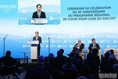 Bộ trưởng Ngoại giao Bùi Thanh Sơn dự và phát biểu tại Lễ kỷ niệm 10 năm thành lập Chương trình SEARP trong khuôn khổ MCM 2024. Ảnh: KHẢI HOÀN