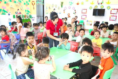 Học sinh trường mầm non xã Khánh Hồng, huyện Yên Khánh, Ninh Bình.