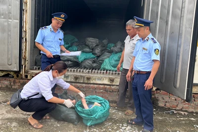 Lực lượng chức năng tỉnh Lạng Sơn kiểm tra hàng hóa vi phạm. 