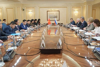 Phó Thủ tướng, Bộ trưởng Ngoại giao Bùi Thanh Sơn hội kiến Chủ tịch Hội đồng Liên bang Nga Valentina Matvienko. (Ảnh: XUÂN HƯNG)