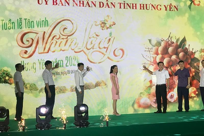 Bấm nút khai mạc Tuần lễ tôn vinh nhãn lồng Hưng Yên năm 2024 tại Khu đô thị Vinhomes Oceanpark 2, huyện Văn Giang tỉnh Hưng Yên.