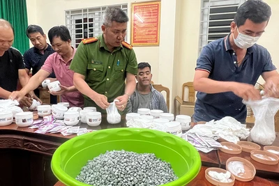 Lực lượng công an thu giữ số ma túy tổng hợp.