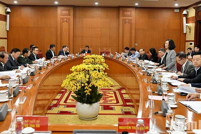 Quang cảnh phiên họp thứ nhất của Tiểu ban Tổ chức phục vụ Đại hội XIV của Đảng. (Ảnh: ĐĂNG KHOA)