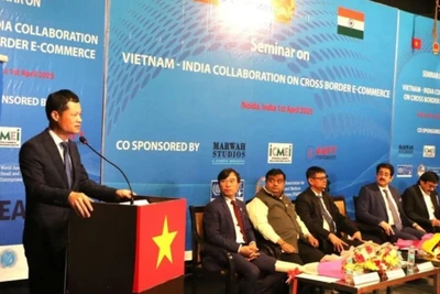 Ông Đỗ Quốc Hưng - Phó Vụ trưởng Vụ Phát triển thị trường nước ngoài, thuộc Bộ Công Thương, phát biểu khai mạc một hội thảo tại Ấn Độ. (Ảnh: TTXVN)