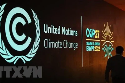 Bên trong Trung tâm Hội nghị Quốc tế Sharm El-Sheikh ở thành phố Sharm El-Sheikh, Ai Cập, nơi diễn ra Hội nghị COP 27. (Ảnh: THX/TTXVN)