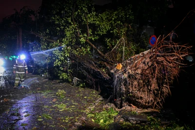 [Ảnh] Lực lượng chức năng Hà Nội khắc phục hậu quả của bão số 3 ngay trong đêm