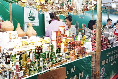 Các sản phẩm được giới thiệu tại tuần lễ nông sản Việt. Ảnh: NGUYỆT ANH