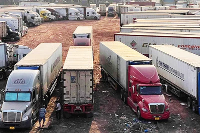 Nông sản xuất khẩu ùn ứ tại cửa khẩu biên giới. Ảnh: VOV