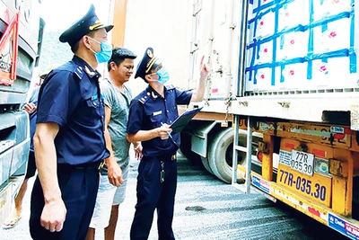 Hải quan Lạng Sơn làm thủ tục xuất khẩu vải tươi. Ảnh: HỒNG VÂN