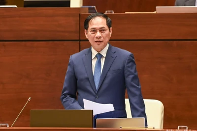 Bộ trưởng Ngoại giao Bùi Thanh Sơn trả lời chất vấn tại Phiên họp thứ 31 của Ủy ban Thường vụ Quốc hội. (Ảnh: DUY LINH)