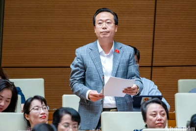 Đại biểu Nguyễn Đại Thắng (đoàn Hưng Yên) tham gia thảo luận ở hội trường chiều 31/10. (Ảnh: DUY LINH)