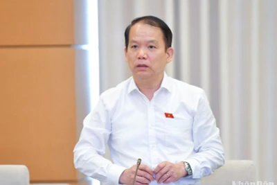 Chủ nhiệm Ủy ban Pháp luật của Quốc hội Hoàng Thanh Tùng trình bày báo cáo thẩm tra tại phiên họp chiều 11/10. (Ảnh: DUY LINH)