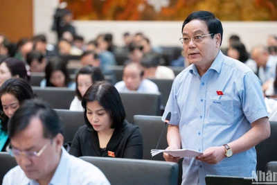 Đại biểu Hoàng Đức Thắng (đoàn Quảng Trị) phát biểu. (Ảnh: DUY LINH)