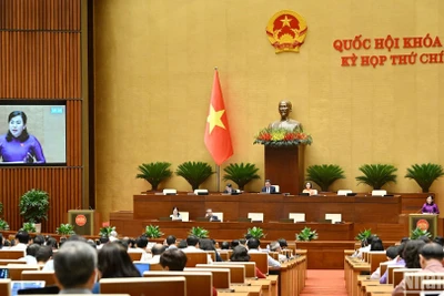 Quang cảnh phiên họp ở hội trường sáng 12/5. (Ảnh: THỦY NGUYÊN)