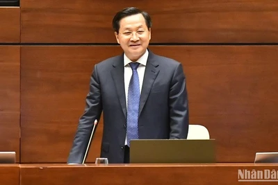 Phó Thủ tướng Lê Minh Khái trả lời chất vấn của các đại biểu Quốc hội. (Ảnh: ĐĂNG KHOA)