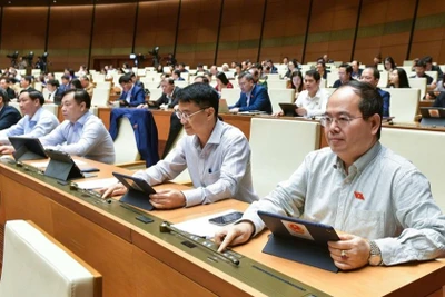 Các đại biểu Quốc hội biểu quyết thông qua Luật Công đoàn (sửa đổi) tại Kỳ họp thứ 8, Quốc hội khóa XV.